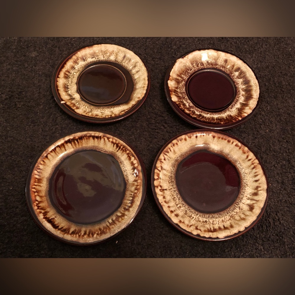 4 Vintage Salad Dessert Plate Pfaltzgraff Gourmet Brown Drip Glaze 6 3/4”